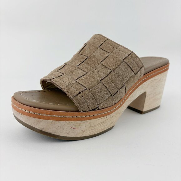Frye Hazel Woven Slide Sandal Suede Platform Open Toe Clog Size 9M Camel Leather - Picture 1 of 13